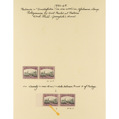 1253 - SOUTH AFRICA 1925 - 1935 SPECIALIZED MINT COLLECTION annotated on pages with many shades, varieties,... 