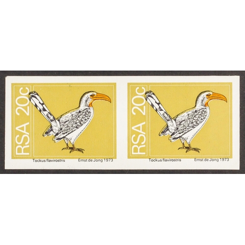 1255 - SOUTH AFRICA 1974 20c Yellow-billed Hornbill imperforate pair error, SACC370a, never hinged mint. Ca... 