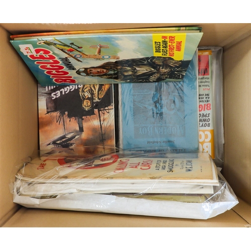 13 - BIGGLES, W.E. JOHNS, COLLECTOR'S BOX. Includes x3 'Thriller' magazines 1936-7 #392, 402, and 436, 'I... 