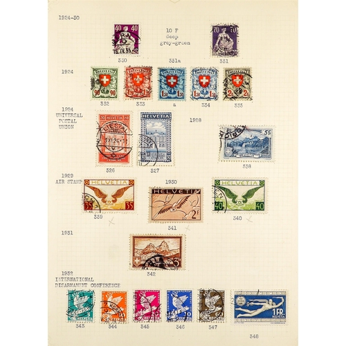 1311 - SWITZERLAND 1907 - 1948 USED COLLECTION on album pages, note 1923, 1929, 1935-37 air mail stamps, 19... 