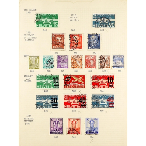 1311 - SWITZERLAND 1907 - 1948 USED COLLECTION on album pages, note 1923, 1929, 1935-37 air mail stamps, 19... 