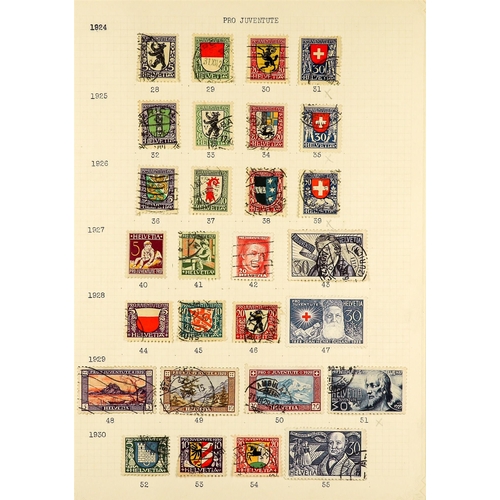 1311 - SWITZERLAND 1907 - 1948 USED COLLECTION on album pages, note 1923, 1929, 1935-37 air mail stamps, 19... 