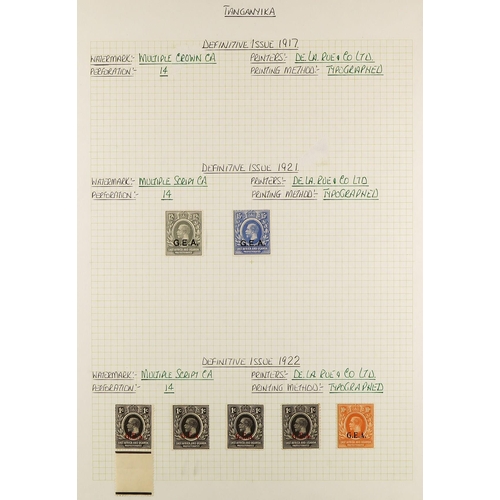 1321 - TANGANYIKA 1916 - 1964 MINT COLLECTION on pages, includes 1922 1c opt plate # corner block 45, 1922-... 