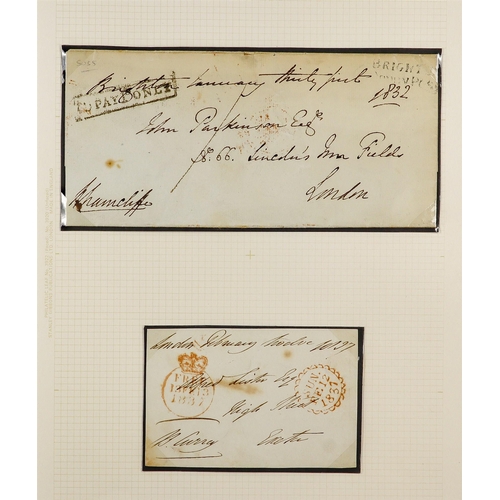 1430 - GB. COVERS & POSTAL HISTORY 1785 – 1858 PRE-PAID COVERS COLLECTION of 12 items on album pages, note ... 