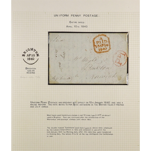 1430 - GB. COVERS & POSTAL HISTORY 1785 – 1858 PRE-PAID COVERS COLLECTION of 12 items on album pages, note ... 