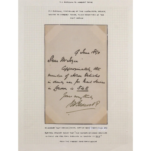 1444 - GB. COVERS & POSTAL HISTORY 1890 (9 June) letter from J.C. Badcock to Herbert Joyce, on embossed Pos... 