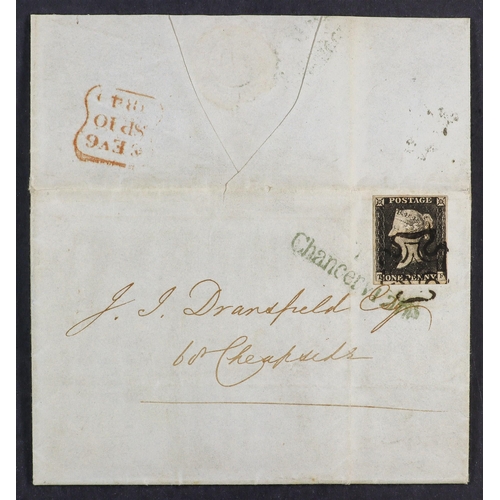 1476 - GB.PENNY BLACKS 1840 (10 Sept) EL sent within London bearing a 1d black 'TF' plate 2 (State II, SG A... 