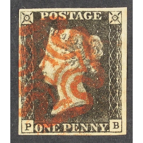 1483 - GB.PENNY BLACKS 1840 1d black Plate 7 'PB', SG 2, fine used with neat red Maltese Cross postmark, fo... 