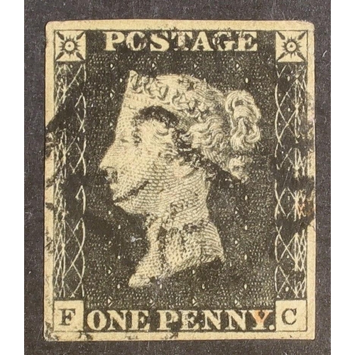 1484 - GB.PENNY BLACKS 1840 1d black plate 2 'FC', SG 2, used with black MC cancel, four good margins, smal... 