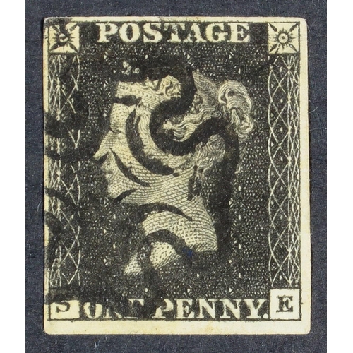 1485 - GB.PENNY BLACKS 1840 1d black 'SE' Plate 8, SG 2, fine used with neat black Maltese Cross cancel, fo... 