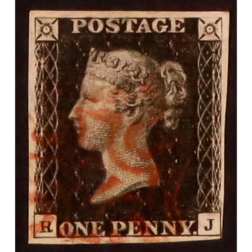 1486 - GB.PENNY BLACKS 1840 1d black 'RJ' plate 5, SG 2, fine used with neat red Maltese Cross cancel, four... 