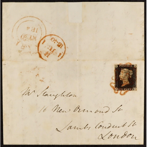 1525 - GB.PENNY BLACKS 1840 MAY DATE. 1840 (30 May) EL from Ware to London bearing 1d black 'JF' plate 1a w... 