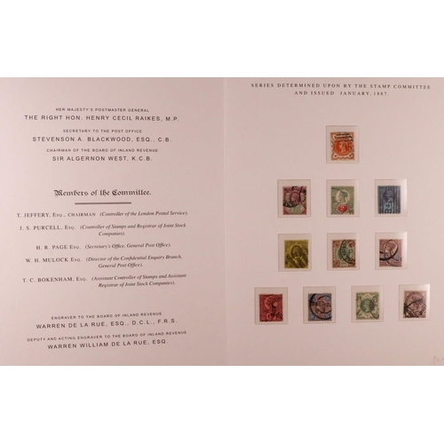 1531 - GB.QUEEN VICTORIA 'BEFORE & AFTER THE STAMP COMMITTEE' special Westminster 3- page padded display fo... 