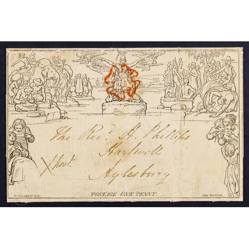 1533 - GB.QUEEN VICTORIA 1840 (5 Jly) 1d Mulready letter sheet with blue ‘No. 5. – June 18, 1840. The Envel... 