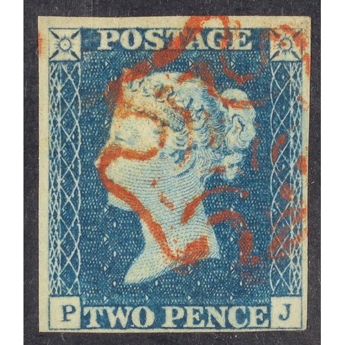 1541 - GB.QUEEN VICTORIA 1840 2d blue ‘PJ’ plate 1, SG 5, used with 4 margins & lovely red Maltese Cross ca... 