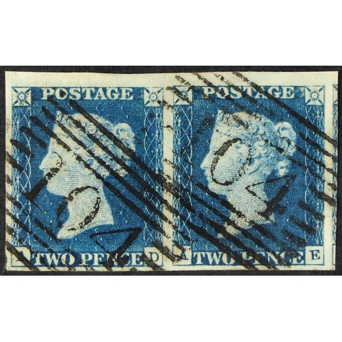 1543 - GB.QUEEN VICTORIA 1840 2d bright blue 'AD / AE' plate 1 pair with 4 large / huge margins, each stamp... 