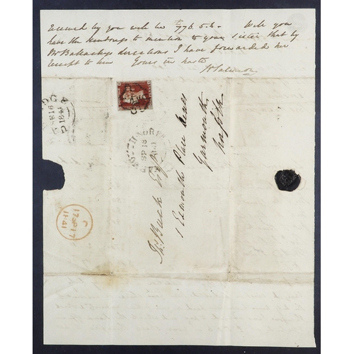 1550 - GB.QUEEN VICTORIA 1841 (16 Sept) EL from Uxbridge to Yarmouth, Norfolk bearing 1d red-brown 'OA' re-... 