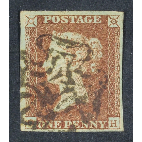 1573 - GB.QUEEN VICTORIA 1841 1d red-brown 'OH' plate 1b ('black plate'), SG 7, used with 4 good / large ma... 