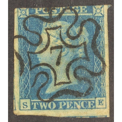 1592 - GB.QUEEN VICTORIA 1841 2d blue imperf with 3 large margins cancelled by number ‘7’ in Maltese Cross,... 