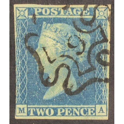 1594 - GB.QUEEN VICTORIA 1841 2d blue imperf with 3+ margins cancelled by number ‘9’ in Maltese Cross, thin... 