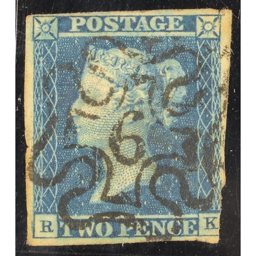 1604 - GB.QUEEN VICTORIA 1842 2d blue imperf with margins into at one corner cancelled by number ‘6’ in Mal... 