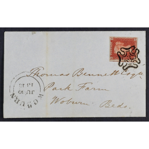 1609 - GB.QUEEN VICTORIA 1843 (29 Jun) EL from London to Woburn bearing 1d red-brown (plate 33) with 4 larg... 