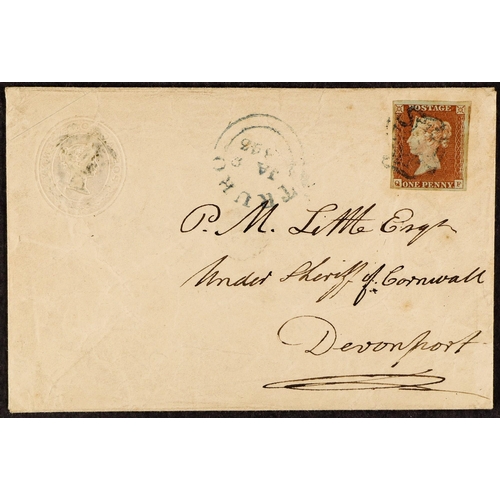 1610 - GB.QUEEN VICTORIA 1843 (8 Jan) a 'turned' and reused 1d pink stationery envelope sent from Truro to ... 