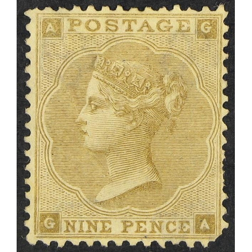 1636 - GB.QUEEN VICTORIA 1862-64 9d bistre small corner letters, SG 86, mint part OG, missing / short perfs... 