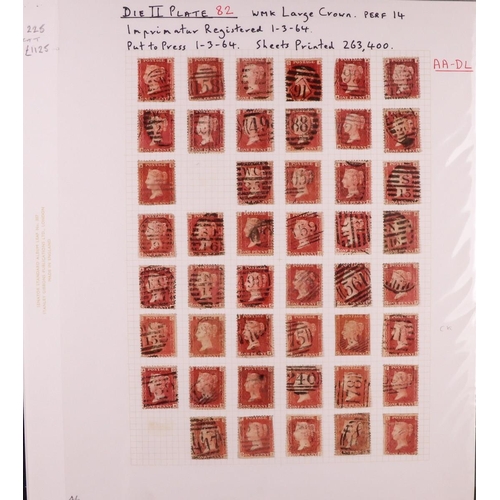 1639 - GB.QUEEN VICTORIA 1864-79 PENNY PLATE RECONSTRUCTION. 1d reds plate 82 (SG 43/44) largely complete r... 