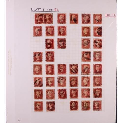 1639 - GB.QUEEN VICTORIA 1864-79 PENNY PLATE RECONSTRUCTION. 1d reds plate 82 (SG 43/44) largely complete r... 