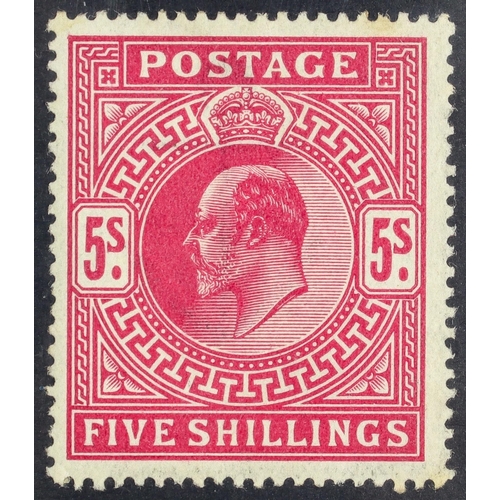 1696 - GB.EDWARD VII 1902-10 5s deep bright carmine De La Rue, SG 264, very fine lightly mounted mint. Cat ... 