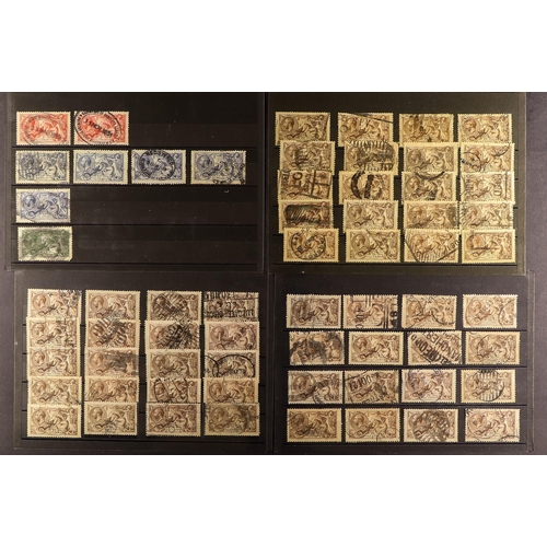 1710 - GB.GEORGE V 1913 - 1919 SEAHORSES used on stock cards, various printings, note 2s6d browns (260+), 5... 