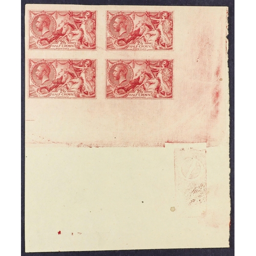 1711 - GB.GEORGE V 1915 2s6d De La Rue Seahorse imperforate proof in carmine on buff unwatermarked paper, i... 