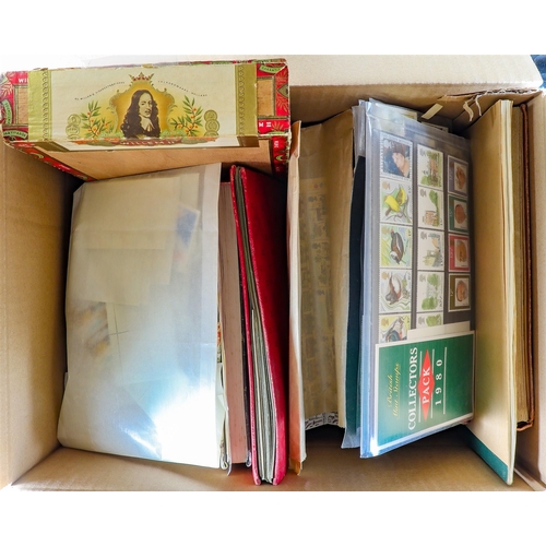 212 - CHARITY BOXES with junior albums, loose stamps, FDCs, stamps in boxes, and lots of envelopes with st... 