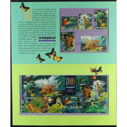 291 - AUSTRALIA 1994 Australian Zoos. Endangered Species set + miniature sheet in sealed Australia Post pr... 