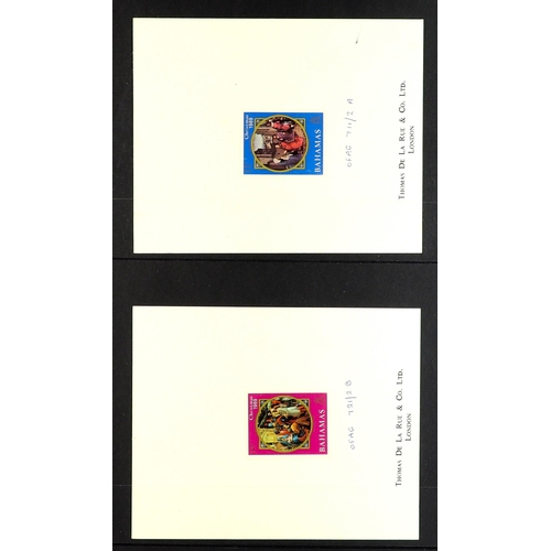 339 - BAHAMAS 1969 Christmas set (SG 338/341) IMPERFORATE PROOFS each afixed to a De La Rue file card (4 p... 