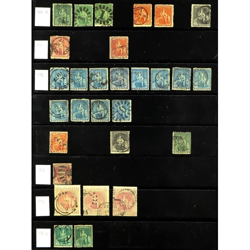 349 - BARBADOS 1852 - 1881 USED COLLECTION on protective pages, includes 1852-55 1d blues (2) & 1d brownis... 