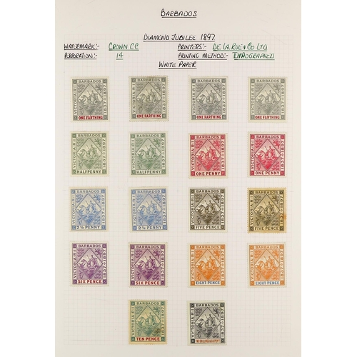 351 - BARBADOS 1855 - 1910 MINT COLLECTION of over 120 mint stamps on album pages, note 1855 (½d) green un... 