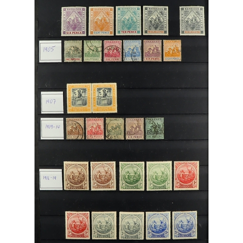 353 - BARBADOS 1858 - 1953 COLLECTION annotated on protective pages, includes 1858 6d & 1860 1d used, 1882... 