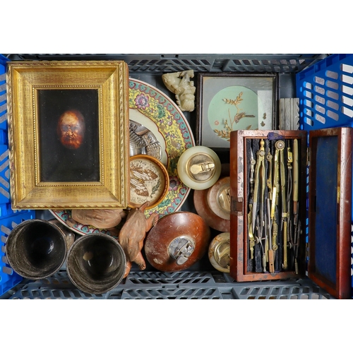 37 - INSTRUMENTS, LIGHTERS AND CURIOS. A selection of items which include lighters, framed items and orna... 