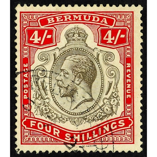 391 - BERMUDA 1918-22 4s black & carmine 'Broken crown and scroll' flaw, SG 52bb, very fine used. Cat £650... 