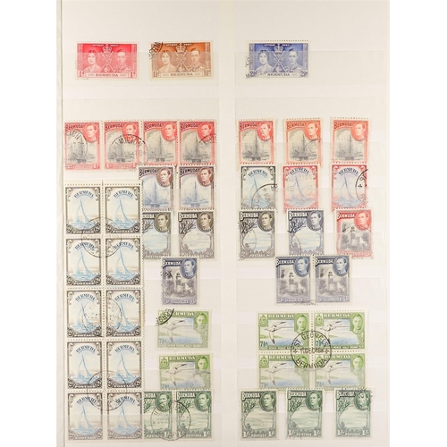 394 - BERMUDA 1937 - 1951 USED COLLECTION of 100+ stamps on protective pages, includes Key Plates with var... 