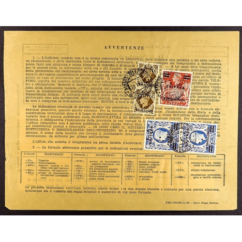 421 - BR. OCC. ITAL. COL. ERITREA 1951 high value stamp frankings on 5 Telegraph forms, each with 