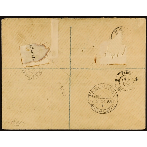 496 - COOK IS. 1893 (15 Oct) env registered to Paris bearing the 1892 set tied by violet Cook Islands 'P O... 