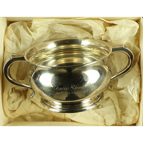 64 - SILVER SUGAR BOWL AND SPOON. Bowl Sharman D Neill, Belfast hallmarked 1929 Chester, and spoon CB & S... 