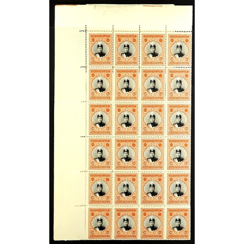 797 - IRAN/PERSIA 1924-25 30kr black & orange Ahmed Shah Qajar, Scott 680 (SG 590), COMPLETE SHEET OF 100 ... 