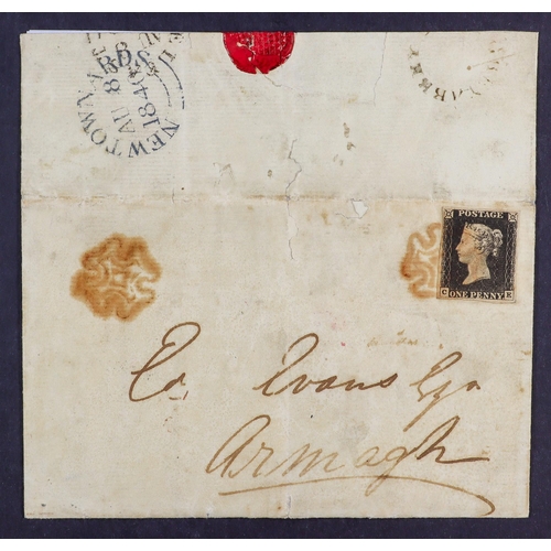 800 - IRELAND 1840 (8 Aug) ELS from Belfast to Armagh bearing 1d black 'CE' plate 1b with 4 good neat marg... 