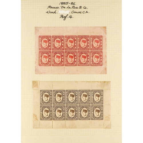 905 - LABUAN 1885-86 COMPLETE SHEETLETS. 1885-86 2c rose-red (SG 30) sheetlet of 10 mint with 9 stamps nev... 