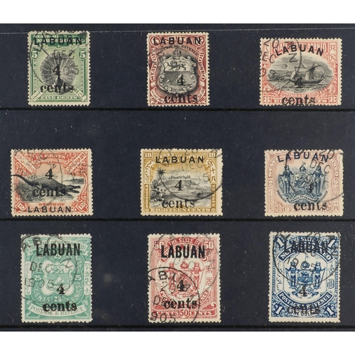 908 - LABUAN 1904 '4 / cents' surcharged set, SG 129/137, very fine used. Cat £400 (9 stamps) Lot 908 (P) ... 