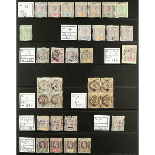 916 - LEEWARD IS. 1890 - 1938 ITEMS & SETS group of around 90 stamps annotated on protective pages, includ... 